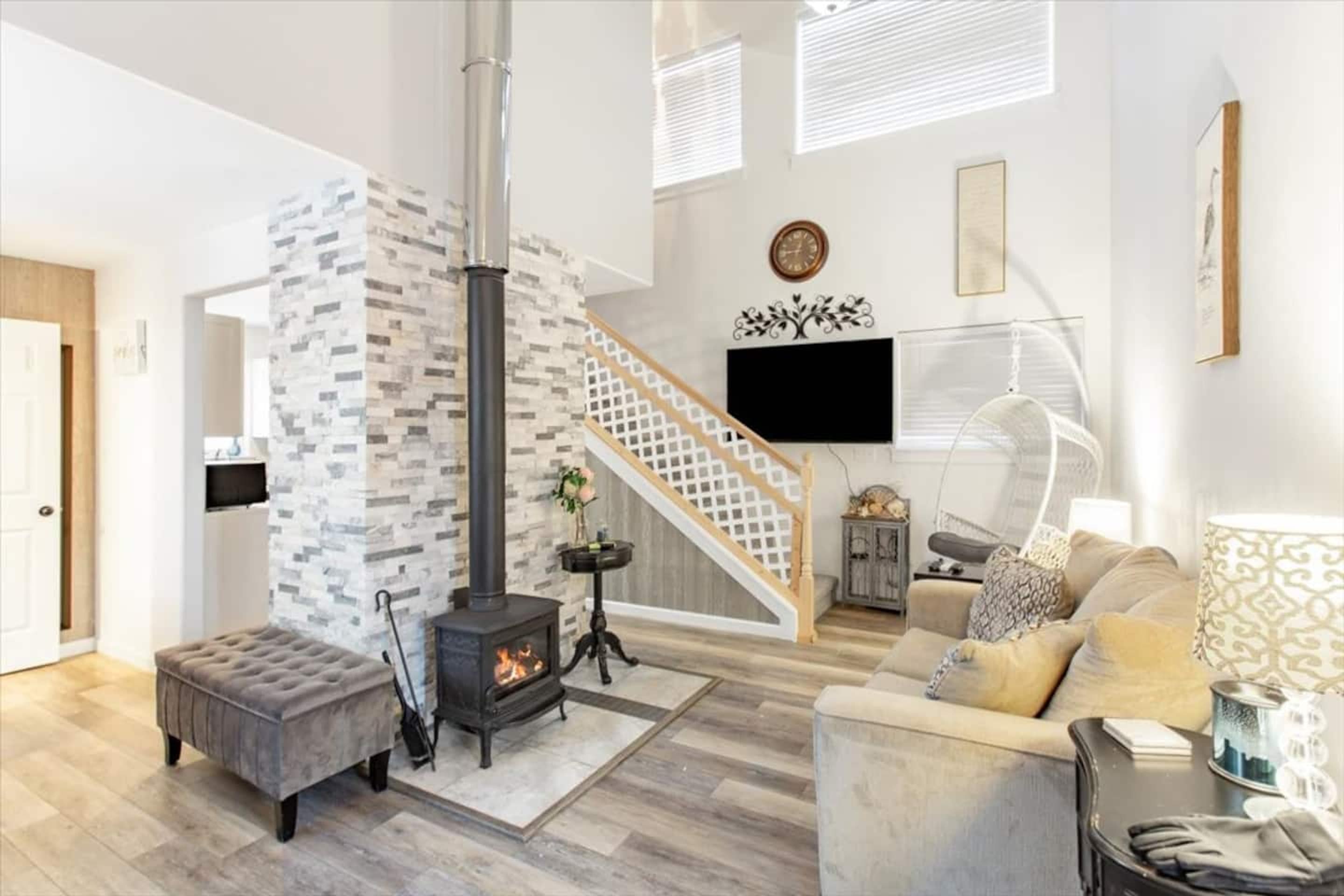 Warm living room inside Caswell Cabin