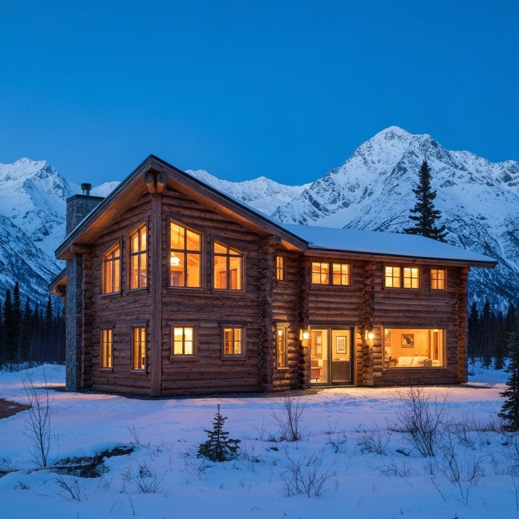 Cozy Alaska cabin lodge with mountain views
