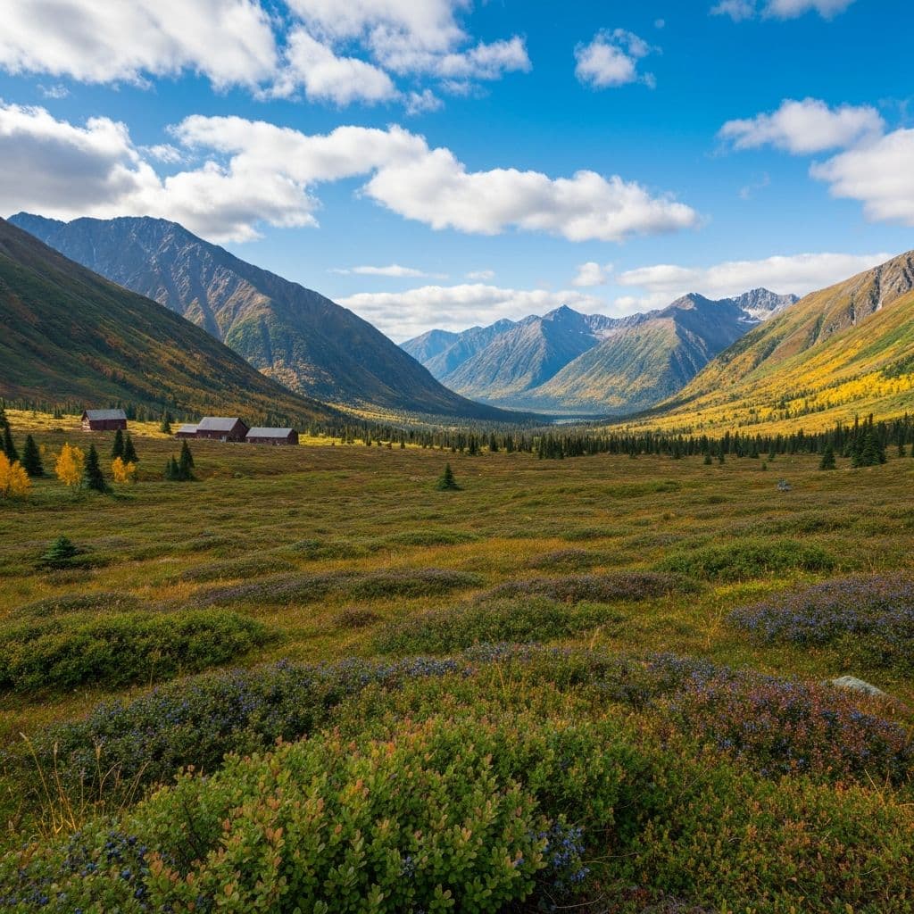 Hatcher Pass alpine tundra with Talkeetna Mountains and fall colors in the Mat-Su Valley